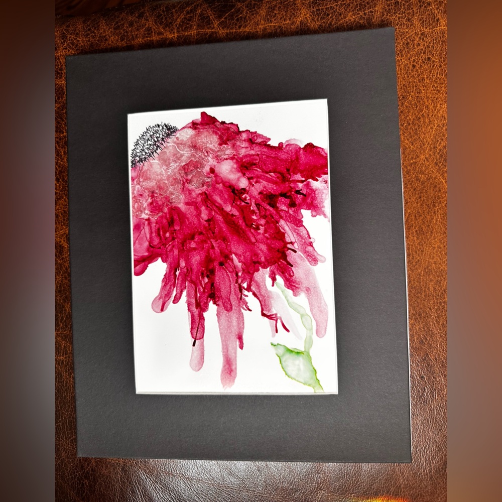 Hand crafted magenta one of a kind botanical abstract alcohol ink painting - Picture 8 of 12